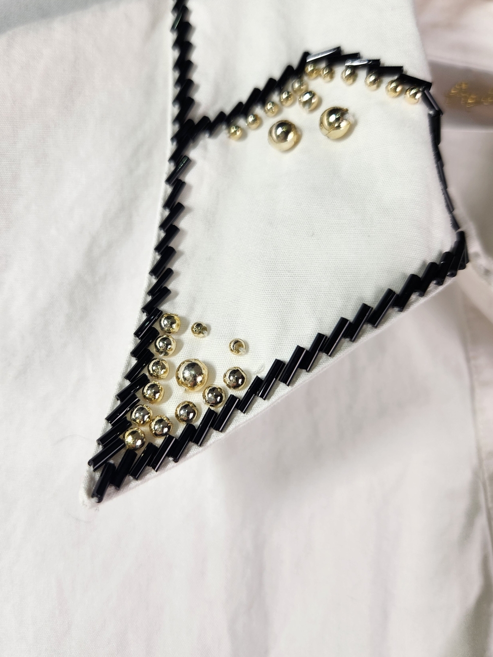 Vintage White Western Button Down Shirt Beaded Studded Embellished Long Sleeve 6 - Picture 14 of 16